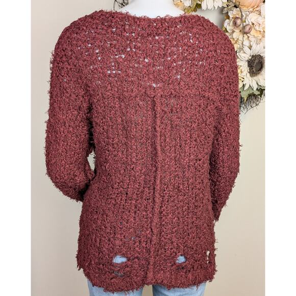 Free People Up The Ladder Sweater Medium Maroon Distressed Grunge Streetwear - Picture 5 of 12